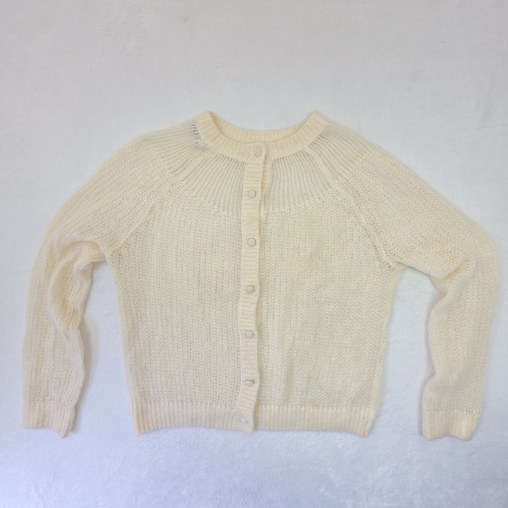 ZARA Womens Cream Fuzzy Knit Cardigan Sweater Button Front Soft Cozy Size M